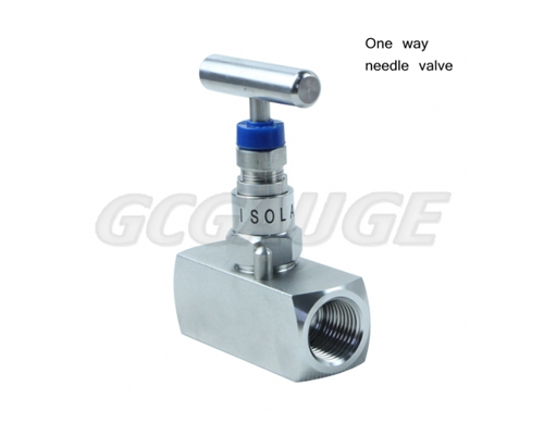 One way needle valve for pressure gauges