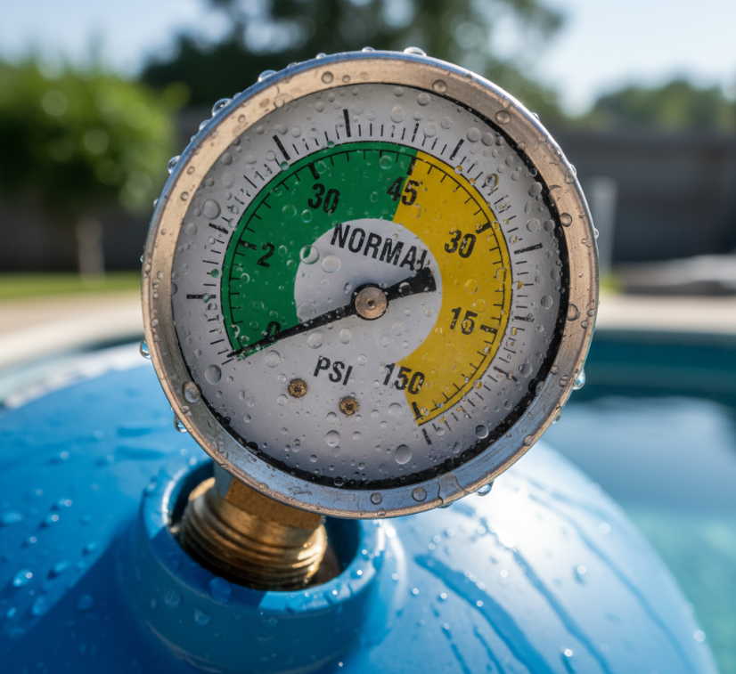 Pool filter pressure gauge reading